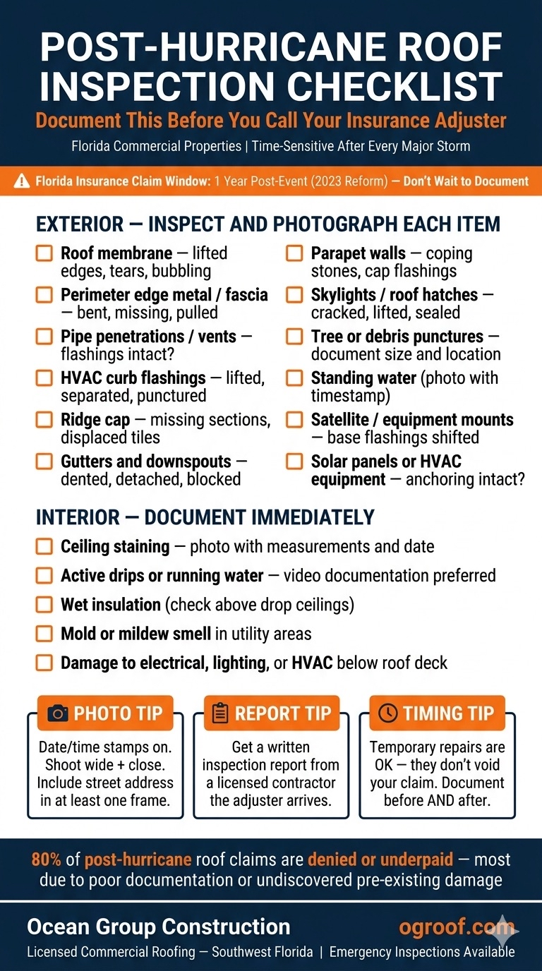 Post-hurricane commercial roof inspection checklist for Florida property owners and managers