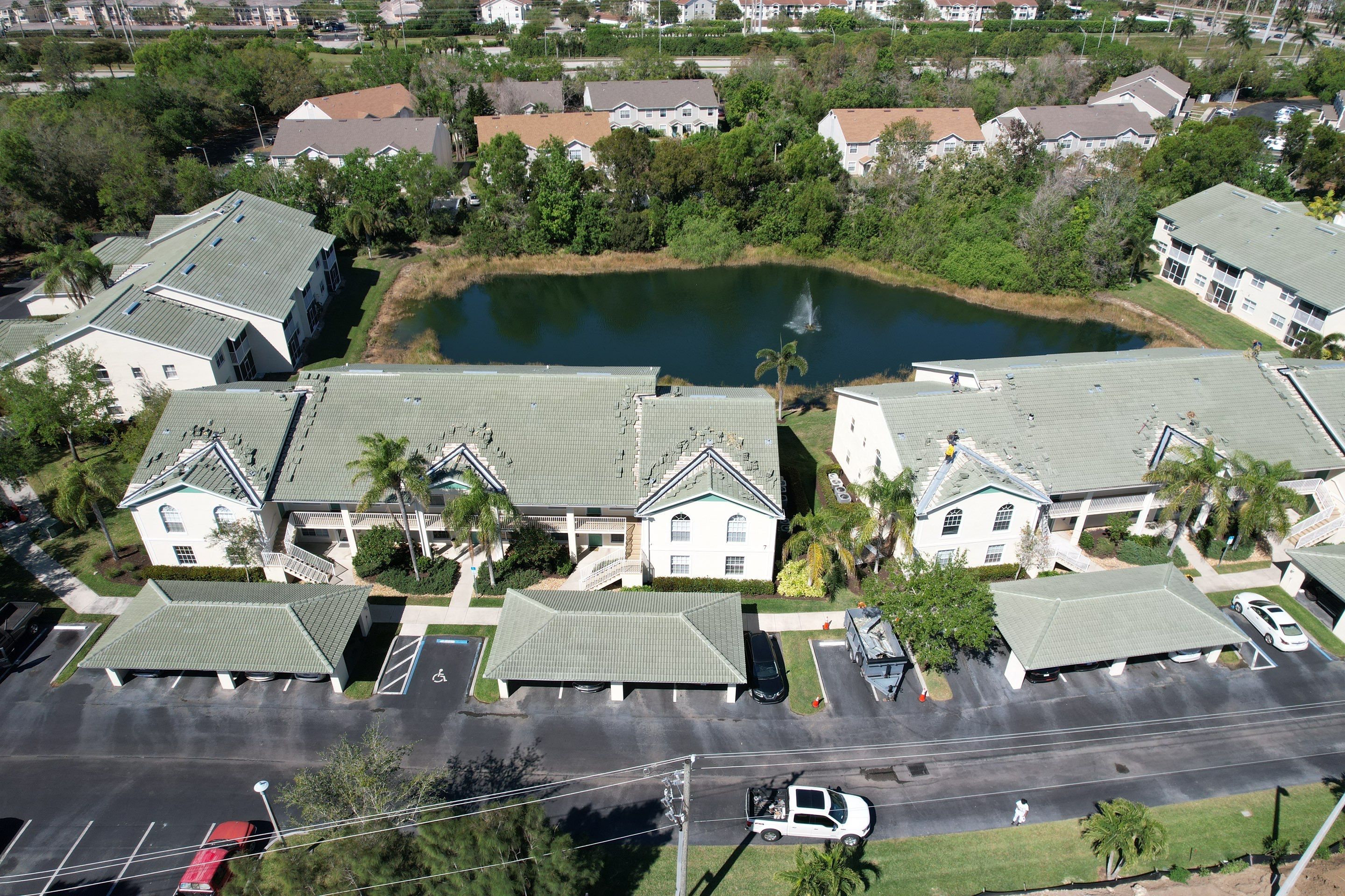 Bermuda Palms aerial view — tile roof replacement across condo community